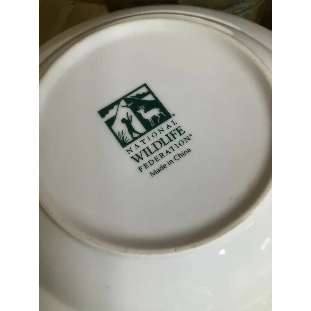 National Wildlife Federation Cereal Salad Bowl White Colorful Flowers Set Of 4